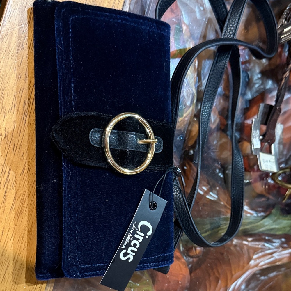 Sam Edelman Evening Bag in Deep Blue Velvet, NWT